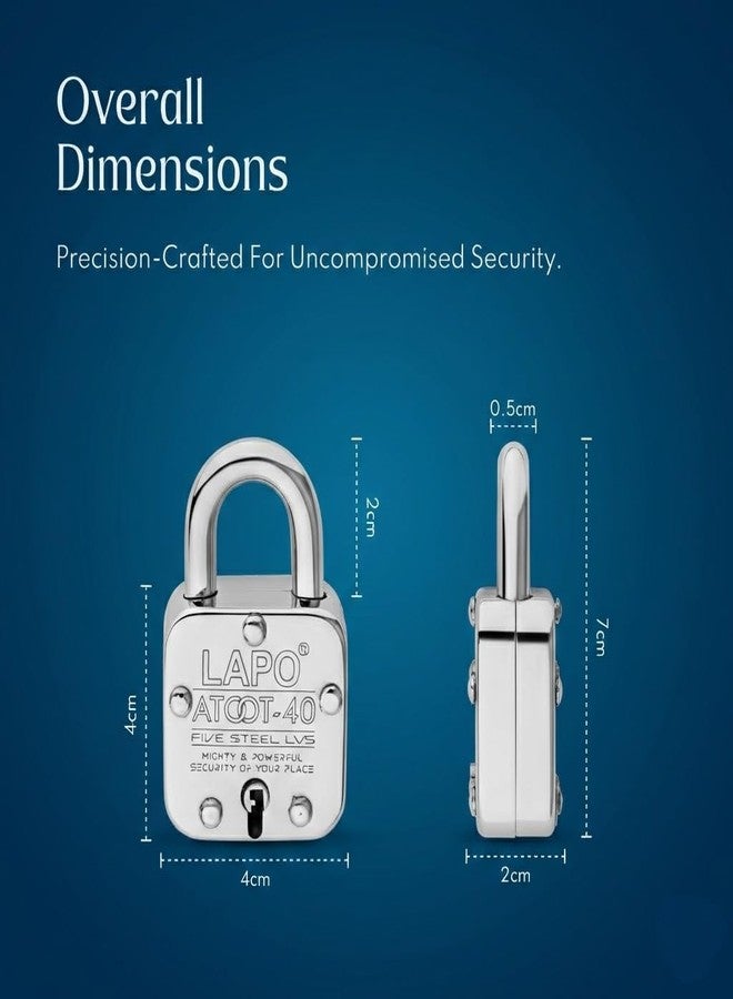LAPO Heavy-Duty 40mm Steel Body Padlock for Gate, Shutter, Shops & Home, Double Locking System, Hardened Shackle with 5 Brass Levers, 3 Keys with High Security Lock-3 Years Warranty (Pack of 1) - Image 2